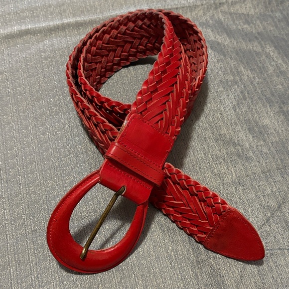 Red Braided Leather Wide Belt Made in Turkey - Picture 2 of 10